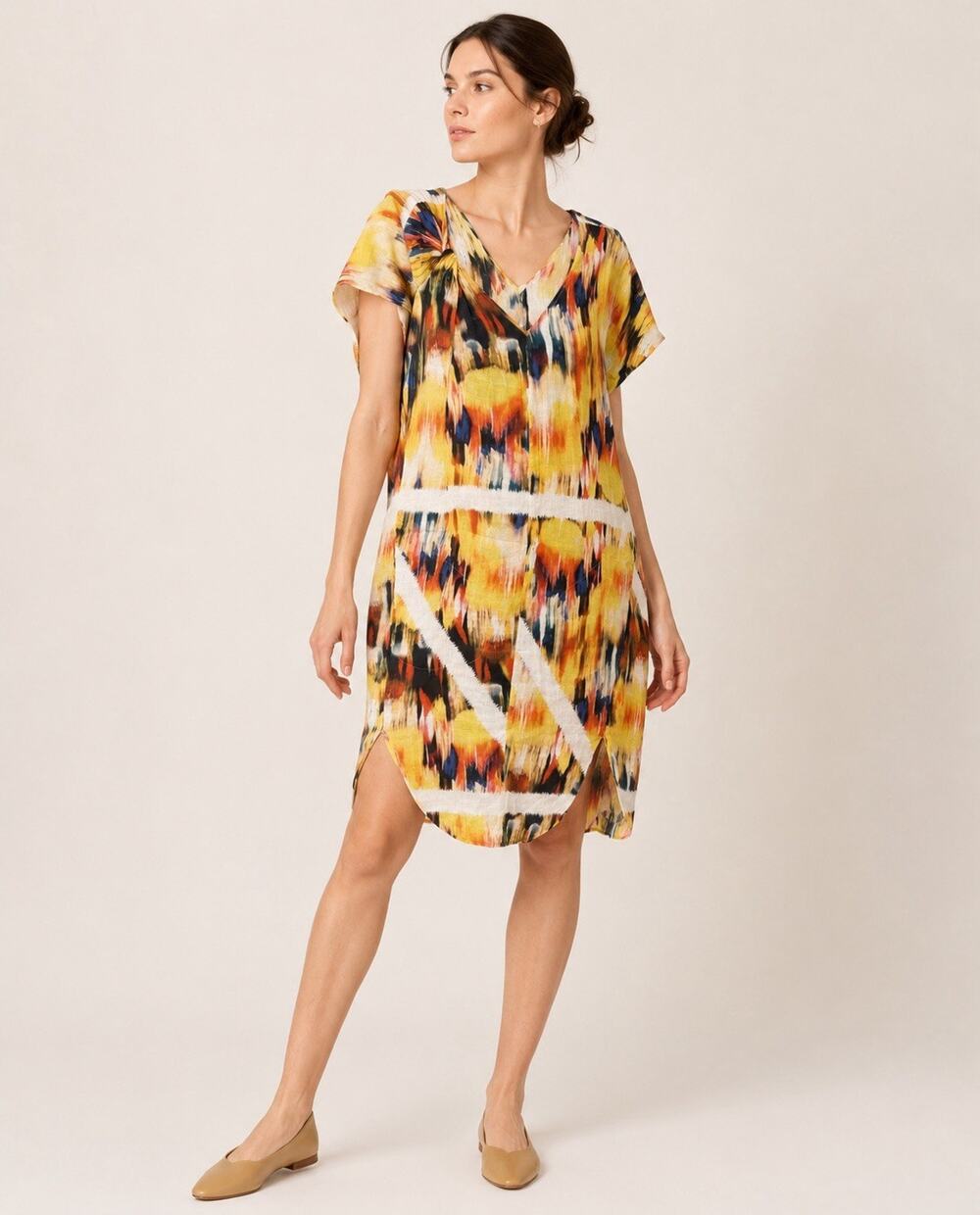 Zero + Maria Cornejo Curve Rae Linen Caftan Dress size 6 Blur Print Midi Length
